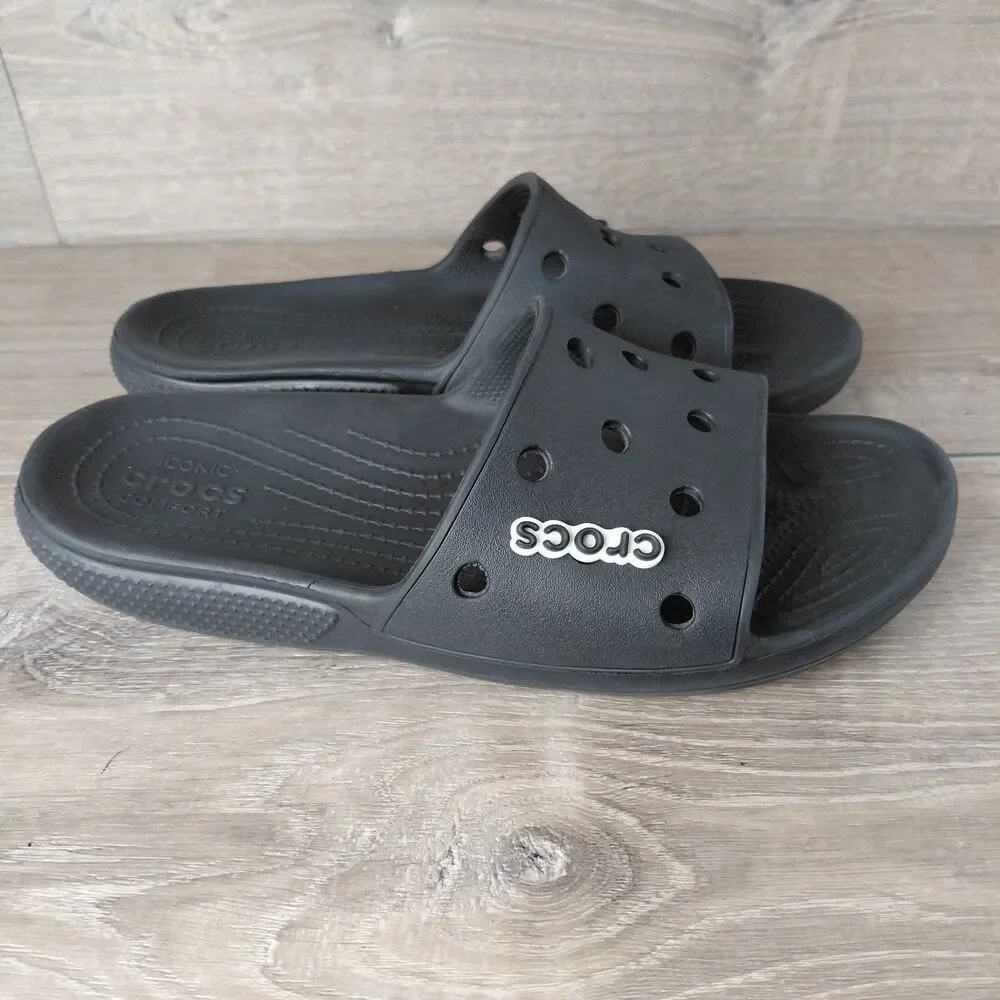 Crocs Classic Slide Sandal Men 12 Black Slip On Comfort Shower Pool Beach Resort